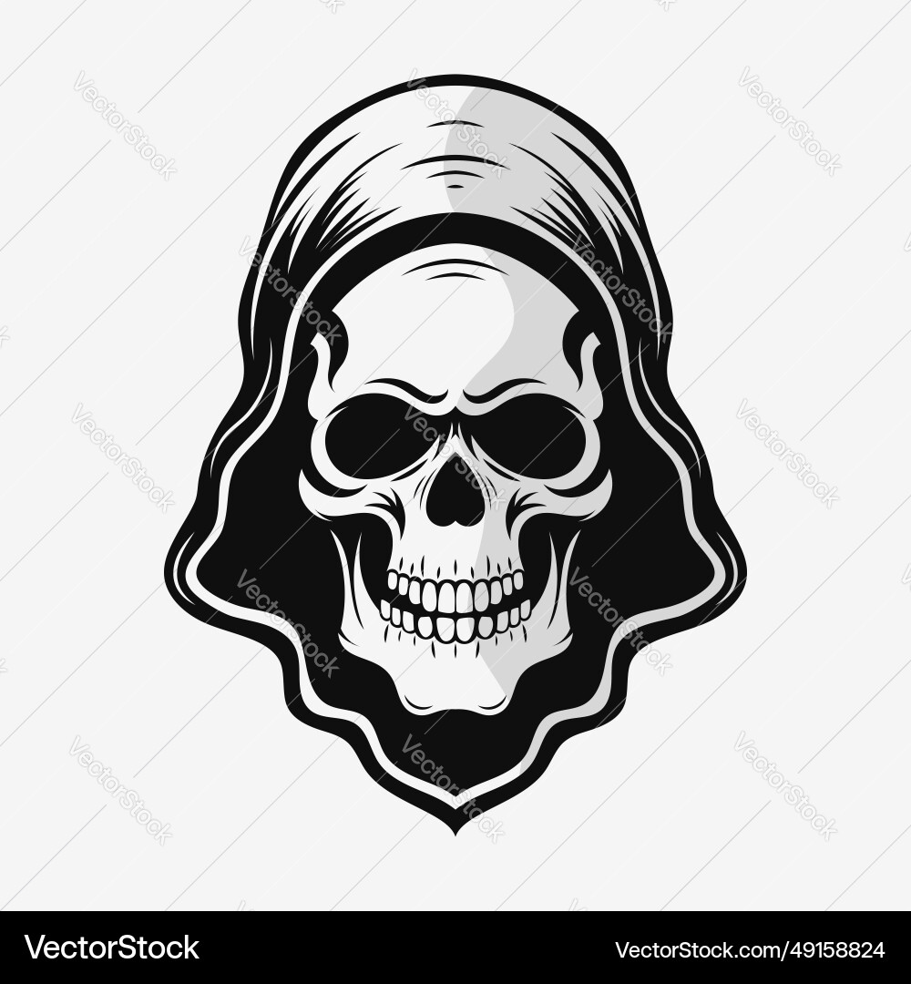 Hooded skull logo black and white emblem Vector Image