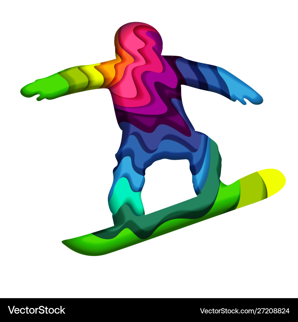 Layered paper cut colorful snowboarder silhouette Layered paper cut colorful snowboarder silhouette vector image