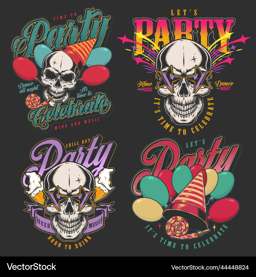 Party Skull Celebration Set Vector Image