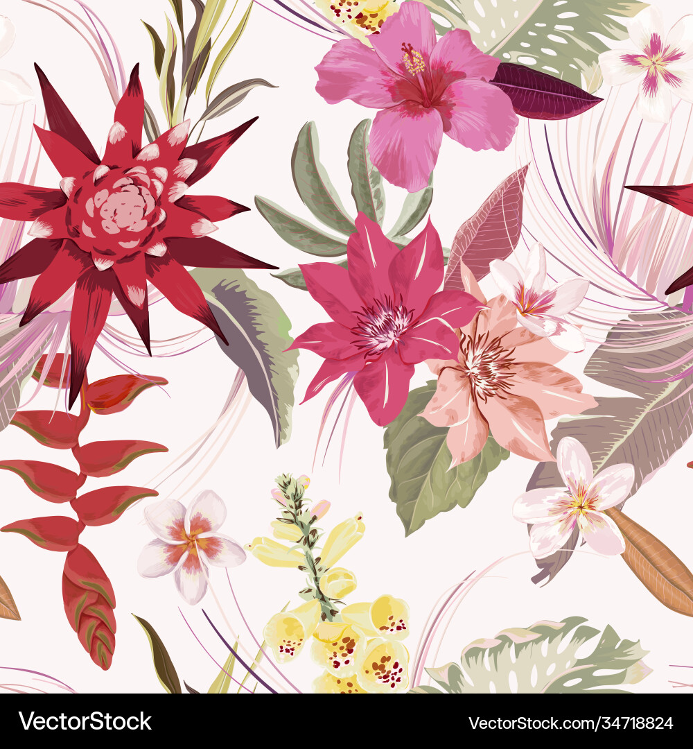 Seamless tropic floral autumn pattern Seamless tropic floral autumn pattern vector image