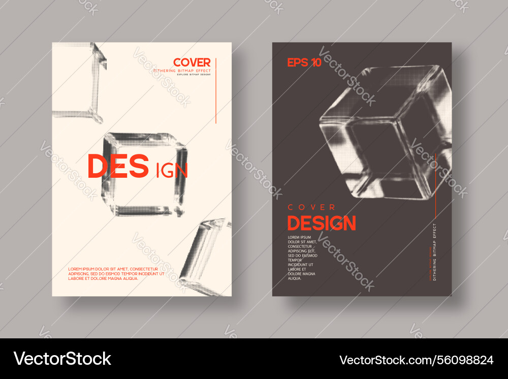 Set of cards with bitmap dithering cubes Set of cards with bitmap dithering cubes vector image