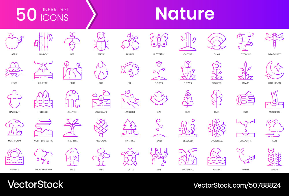 Set of nature icons gradient style icon bundle Set of nature icons gradient style icon bundle vector image