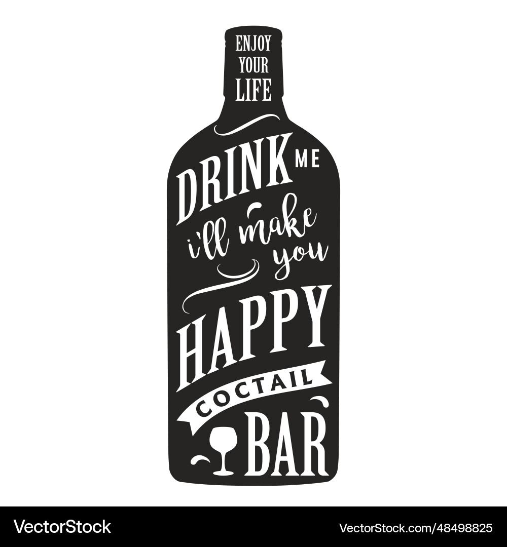 Alcohol bottle silhouette label monochrome Alcohol bottle silhouette label monochrome vector image
