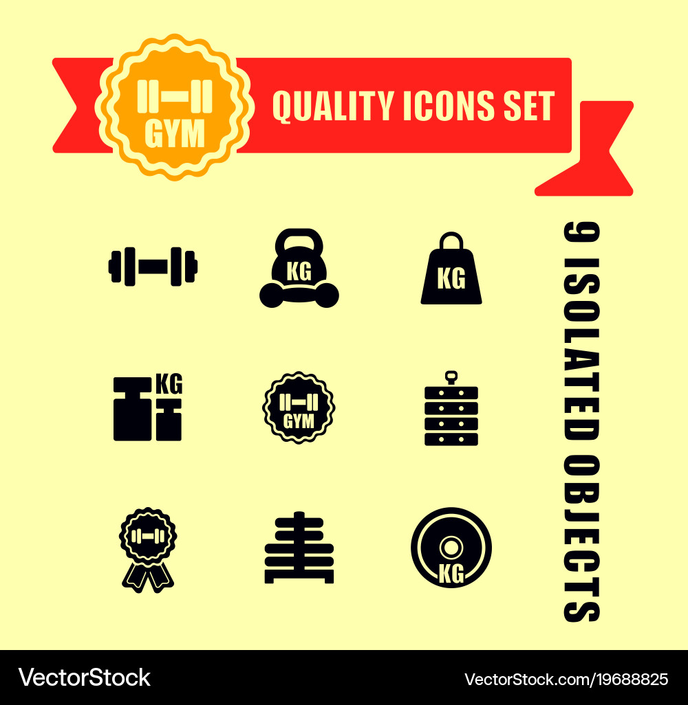 Gym icons set with red tape Vector Image