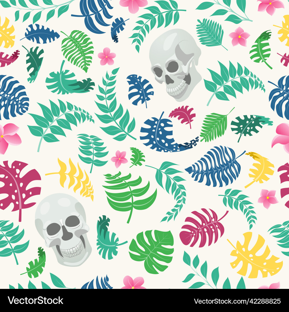 Seamless pattern with palm leaves flowers Vector Image