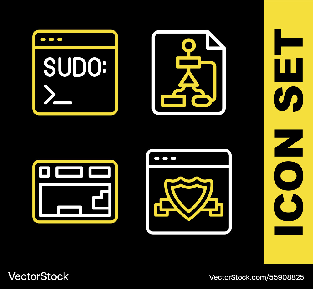 Set line flowchart browser with shield keyboard Vector Image