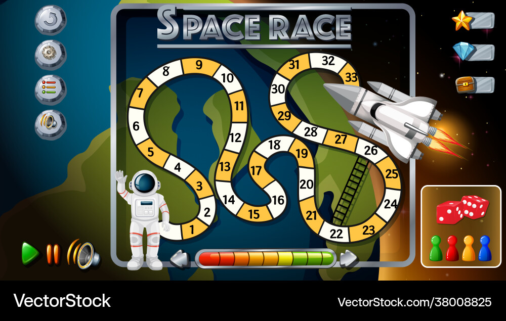 Snake and ladders game template with space theme Snake and ladders game template with space theme Vector Image