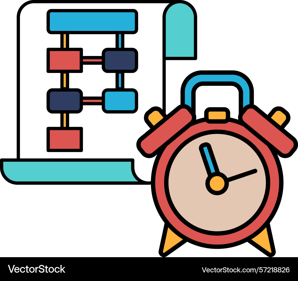 A red clock with the hands on numbers 3 and 9 vector image