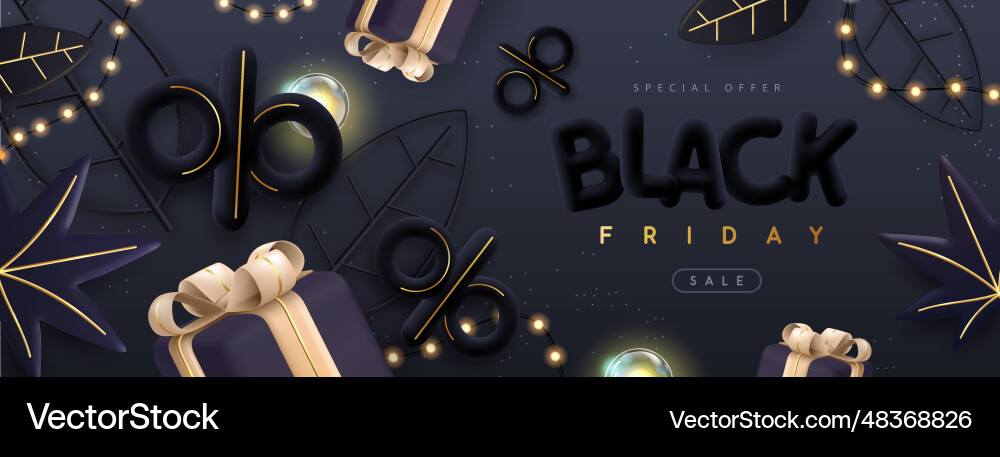 Black friday big sale poster with 3d gift box vector image