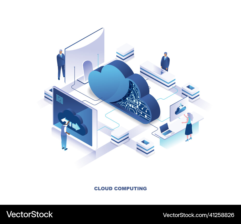 Cloud computing service isometric landing page Cloud computing service isometric landing page vector image