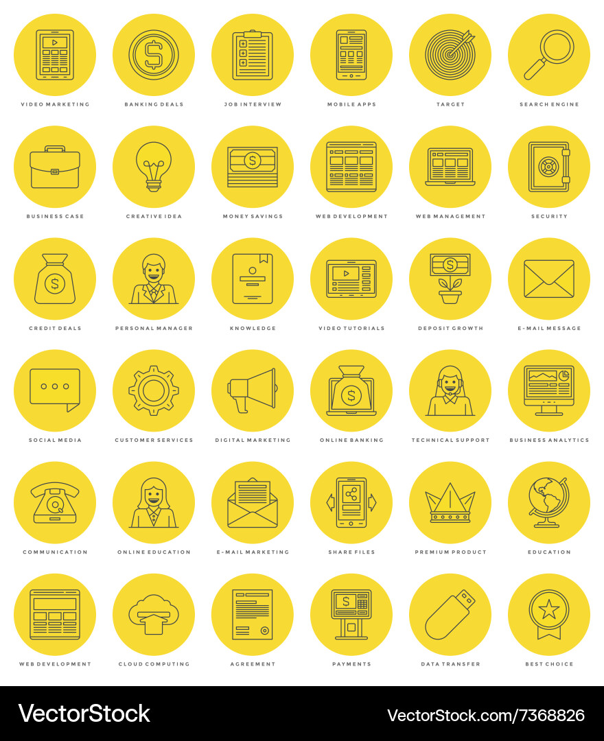 Flat line simple icons set thin linear stroke Vector Image