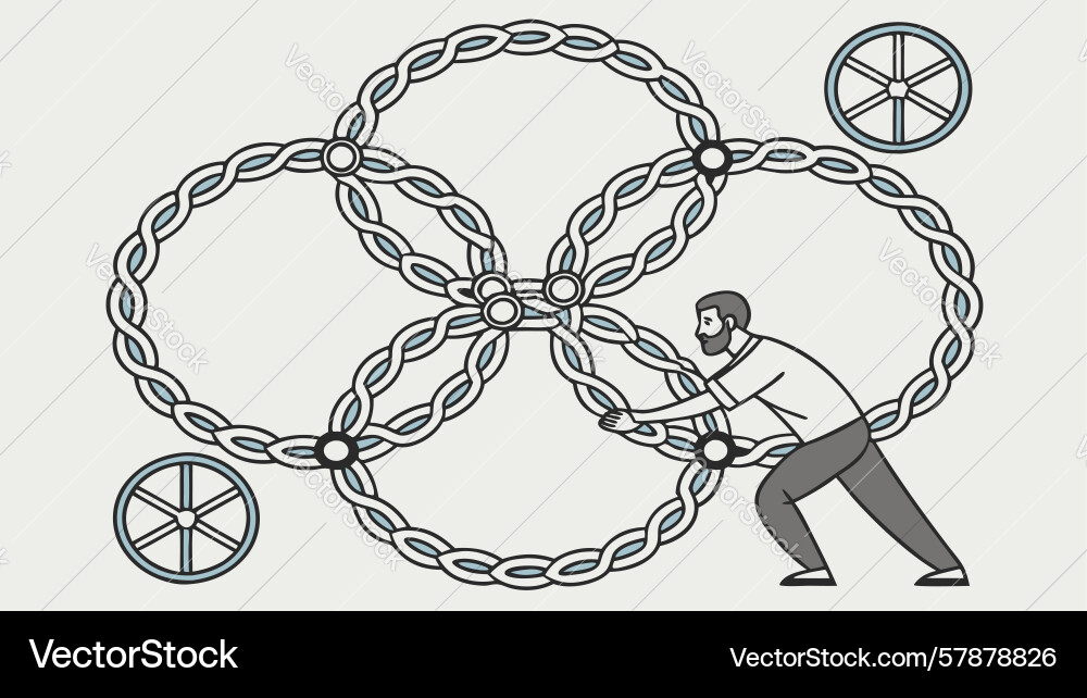 Man manipulating gears abstract problem solving Vector Image