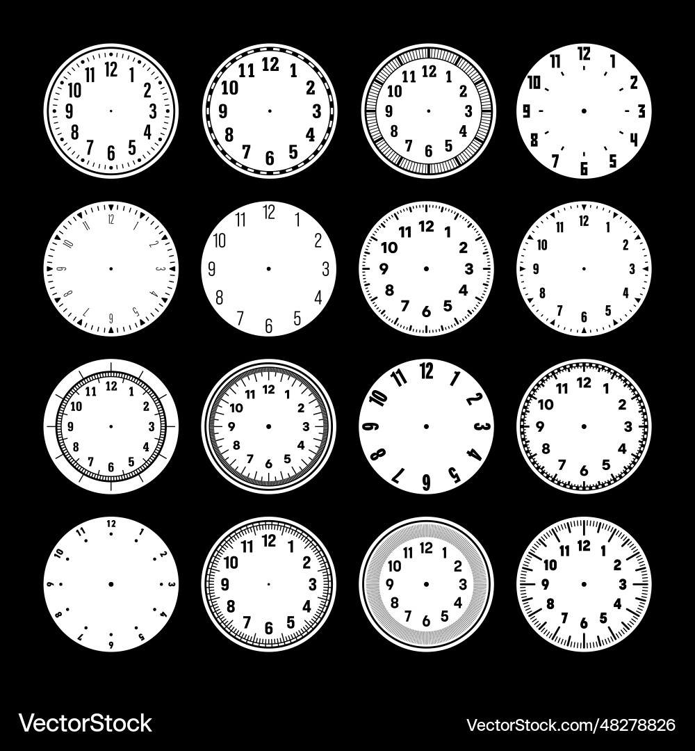Mechanical clock faces watch dial with numerals Vector Image