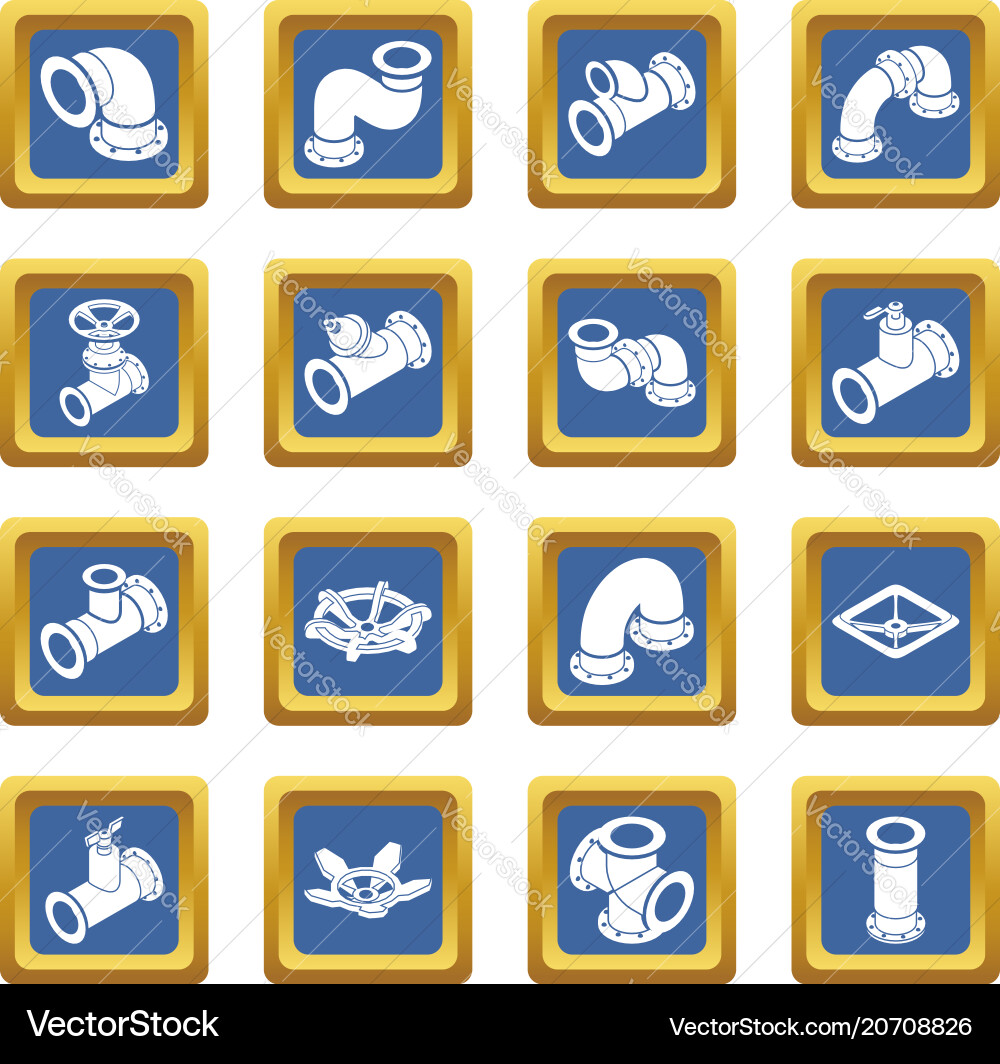 Pipeline constructor icons set blue square Pipeline constructor icons set blue square vector image