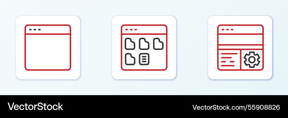 Set line debugging browser window and files icon Set line debugging browser window and files icon vector image