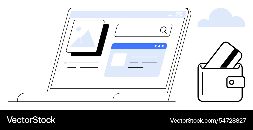 Laptop screen displaying web search with wallet Vector Image