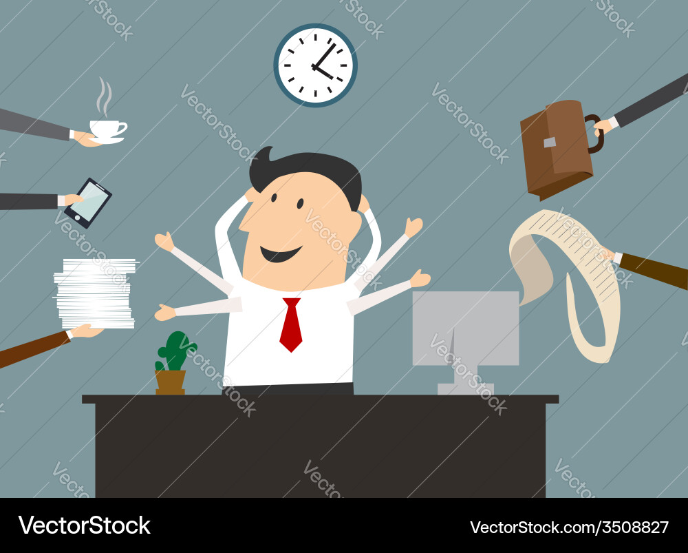 Multitasking Businessman with Multiple Hands vector image
