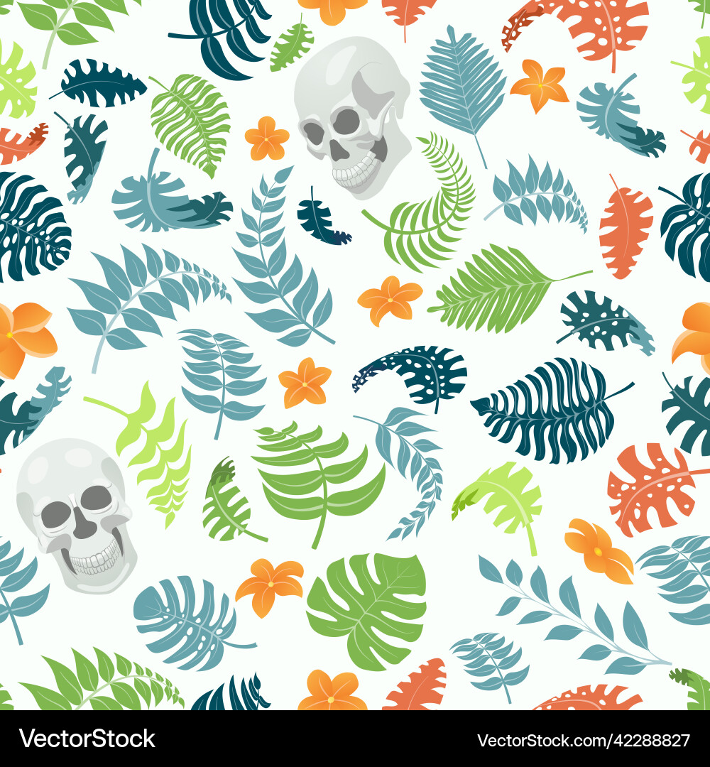 Seamless pattern with palm leaves flowers Vector Image