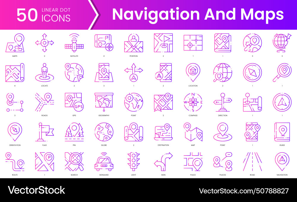Set of navigation and maps icons gradient style Set of navigation and maps icons gradient style vector image