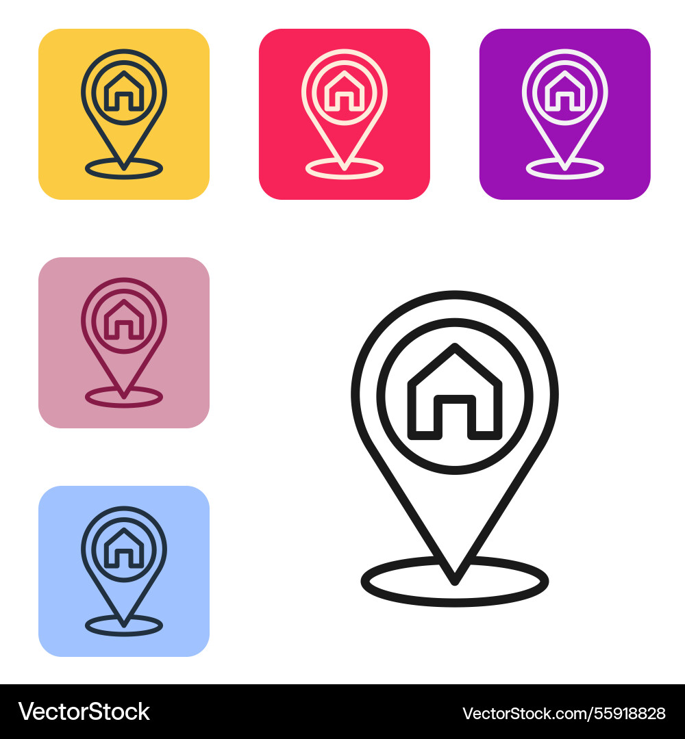 Black line map pointer with house icon isolated Black line map pointer with house icon isolated Vector Image