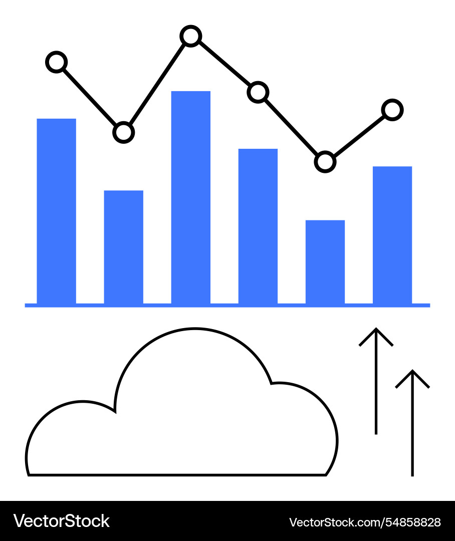 Data analysis with bar graph and line chart above Data analysis with bar graph and line chart above vector image