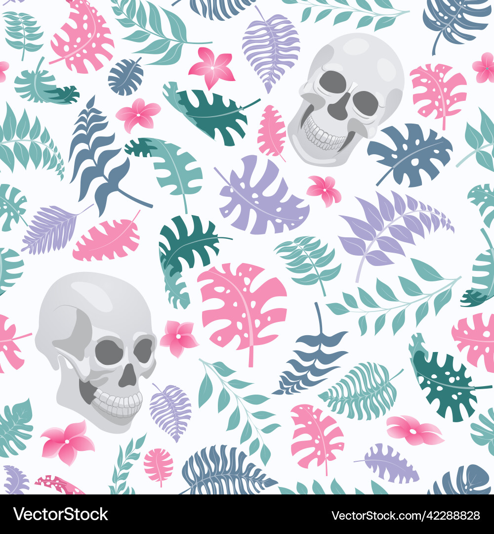 Seamless pattern with palm leaves flowers Seamless pattern with palm leaves flowers Vector Image