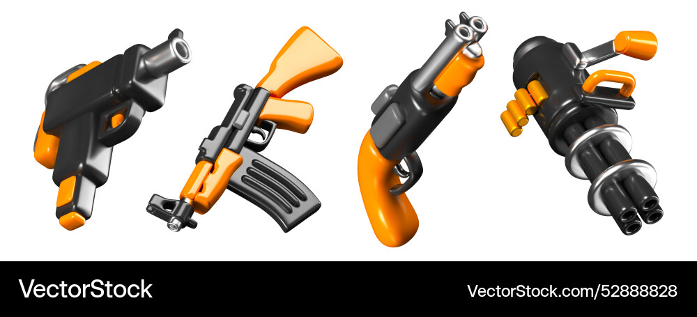 Set of firearms various types in 3d style Set of firearms various types in 3d style vector image