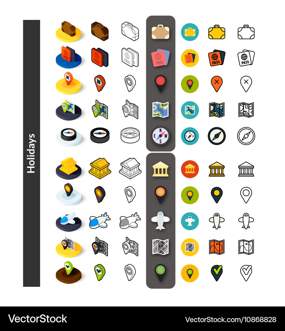 Set of icons in different style - isometric flat Vector Image
