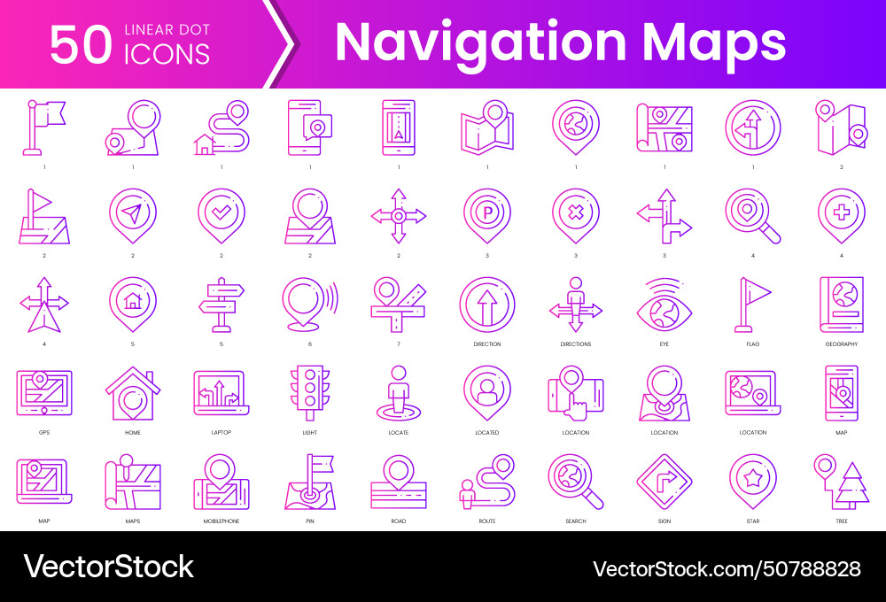 Set of navigation maps icons gradient style icon Set of navigation maps icons gradient style icon vector image