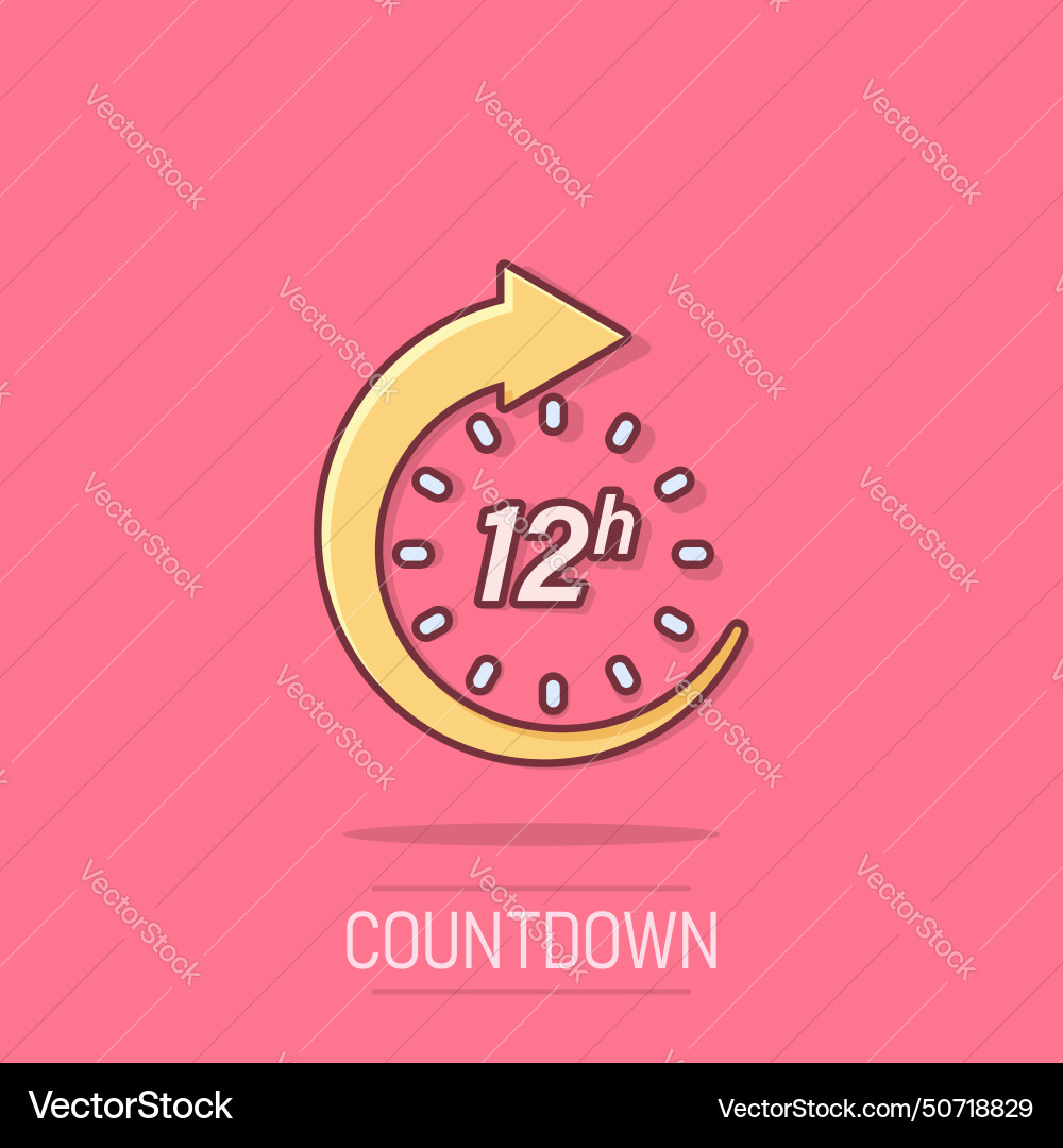 12 hours clock icon in comic style timer 12 hours clock icon in comic style timer vector image