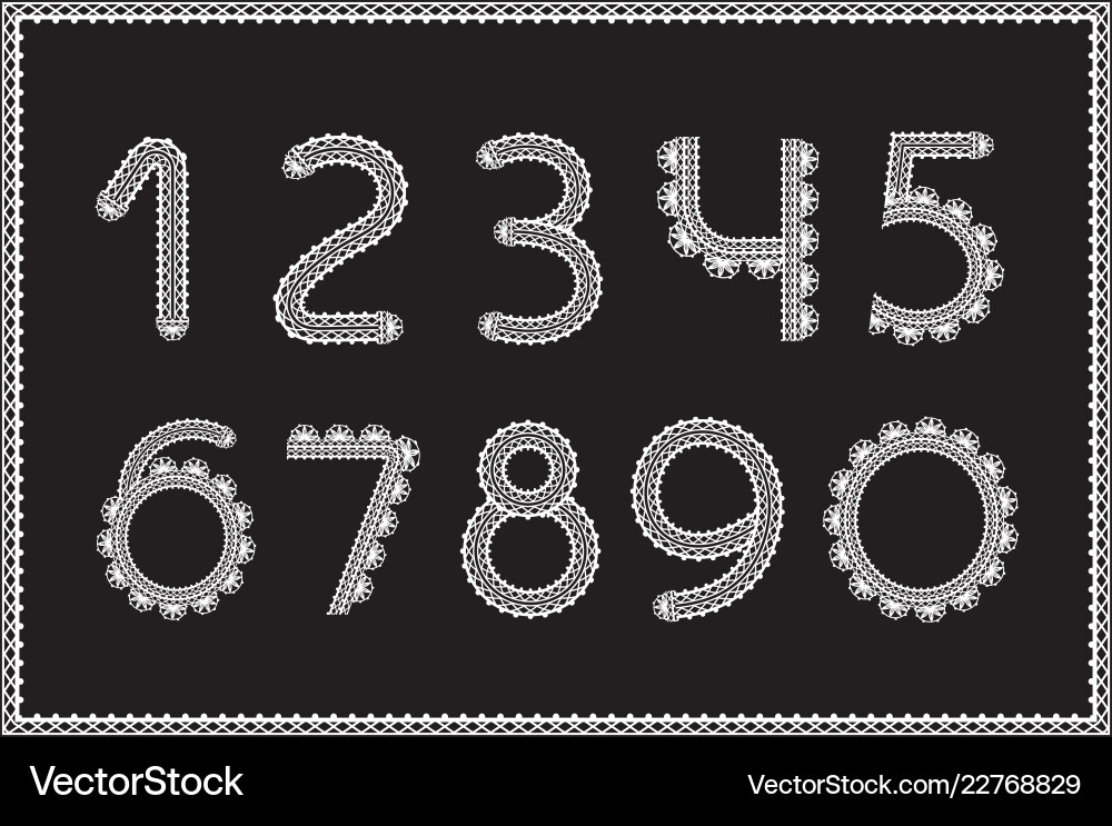Crochet numbers set handicraft signs white yarn Crochet numbers set handicraft signs white yarn vector image