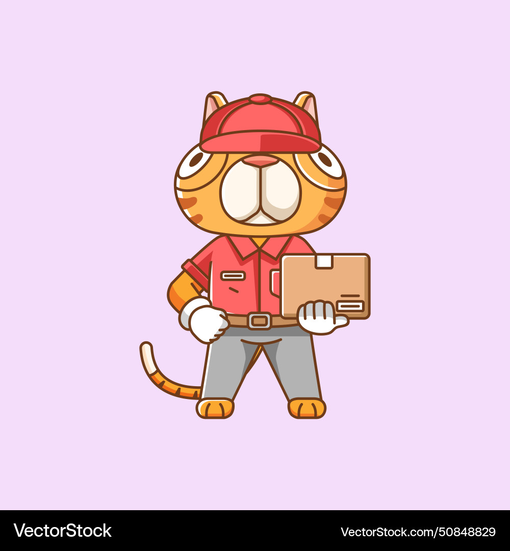 Cute cat courier package delivery animal chibi Vector Image