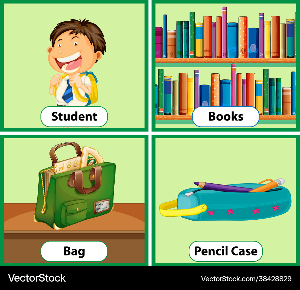 Educational english word card school objects – Royalty-Free Vector |  VectorStock