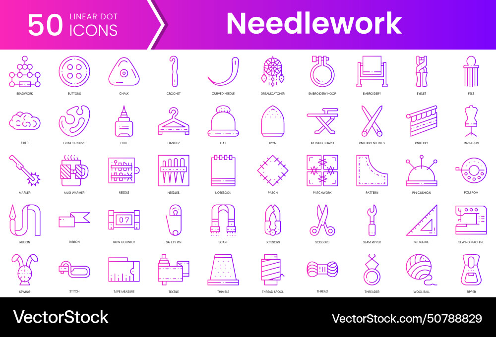 Set of needlework icons gradient style icon bundle Set of needlework icons gradient style icon bundle Vector Image