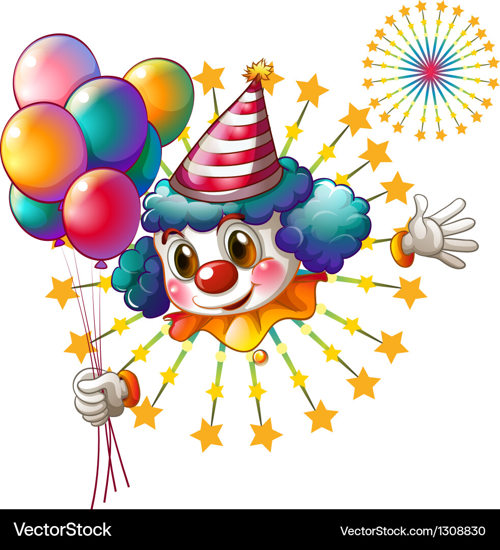 A clown with balloons and firework display vector image