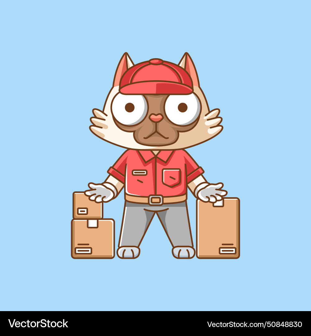Cute cat courier package delivery animal chibi Vector Image