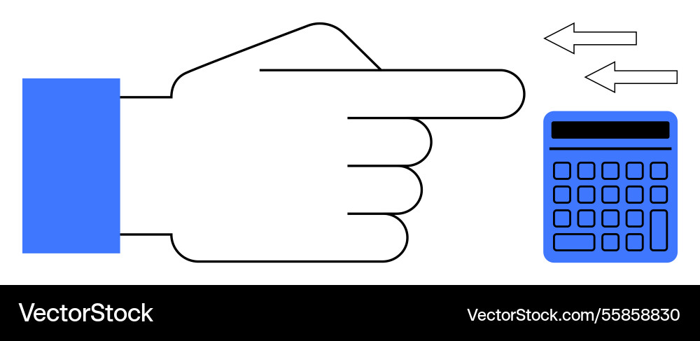 Hand pointing towards calculator with arrows Hand pointing towards calculator with arrows Vector Image