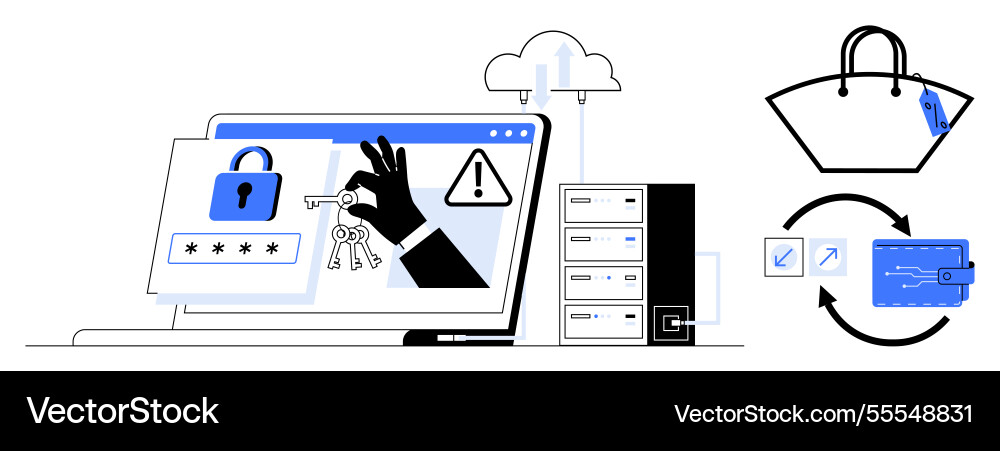 Digital security lock on laptop screen with data vector image