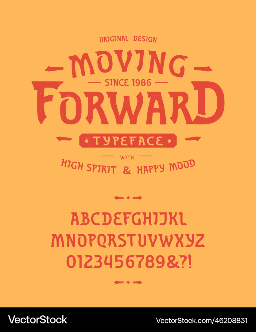 Font moving forward letters and numbers vector image