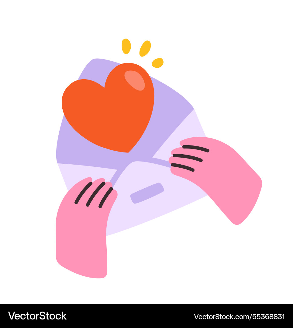 Hands hold envelope with heart message red Vector Image