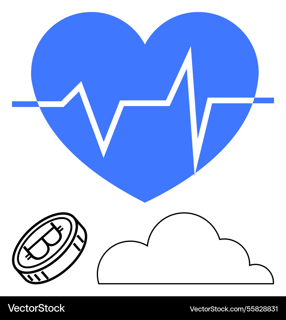 Heartbeat with bitcoin and cloud representing Vector Image