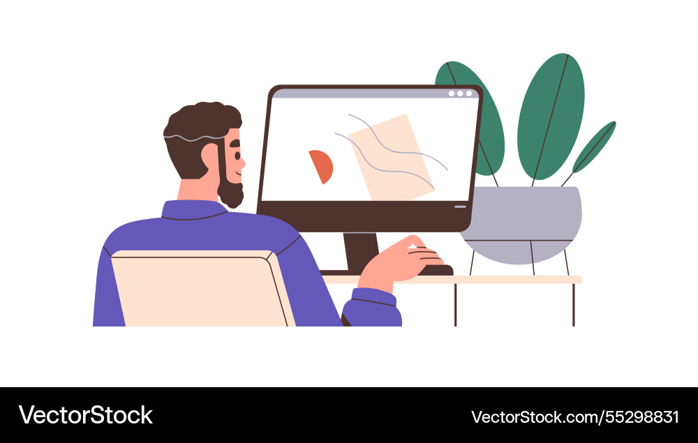 Man Working on Computer at Desk vector image