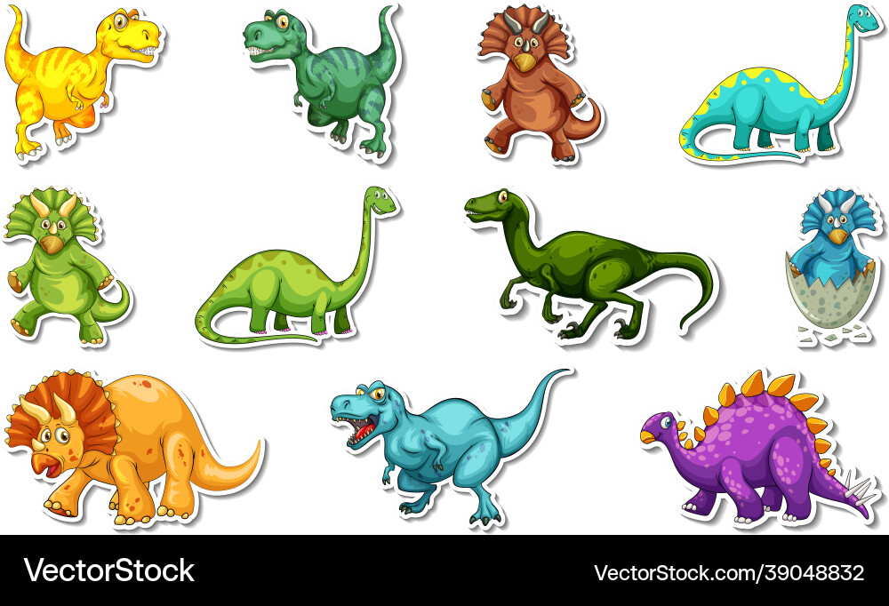 Aufkleber Set mit verschiedenen Arten von Dinosaurier Aufkleber Set mit verschiedenen Arten von Dinosaurier vektorbild