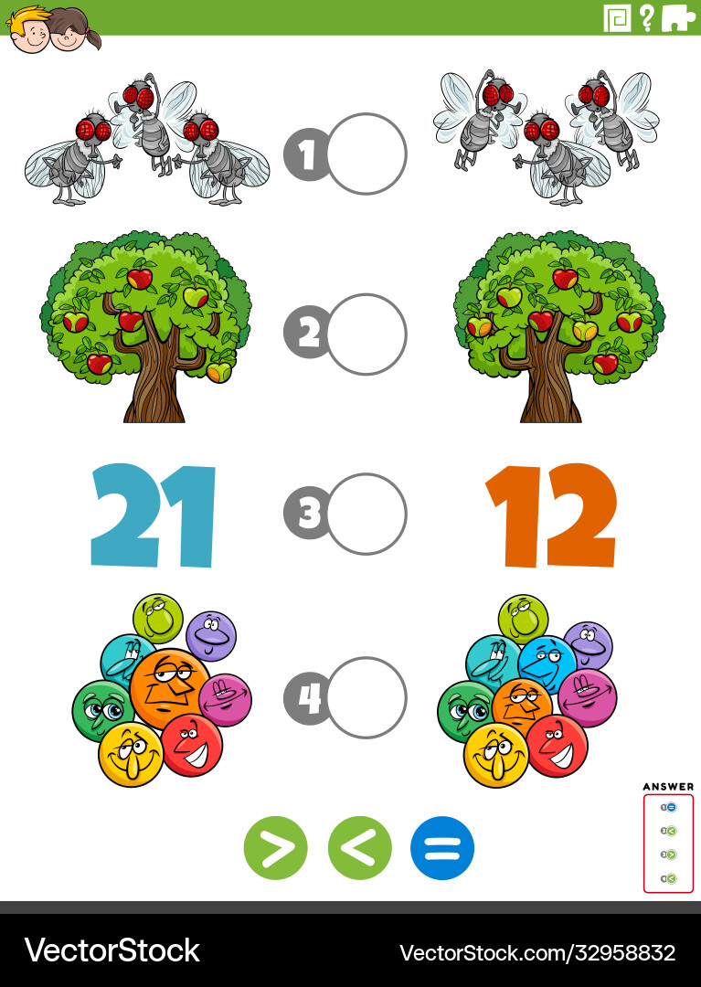 Greater less or equal task with for children Greater less or equal task with for children vector image