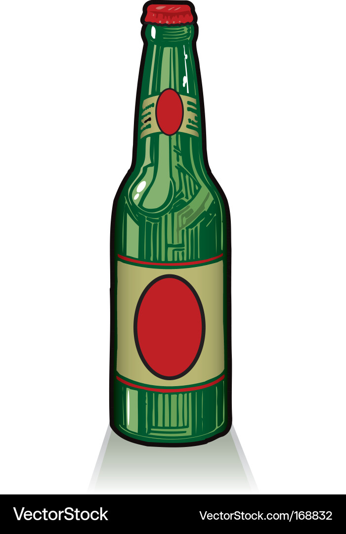 Old style green beer bottle vector image