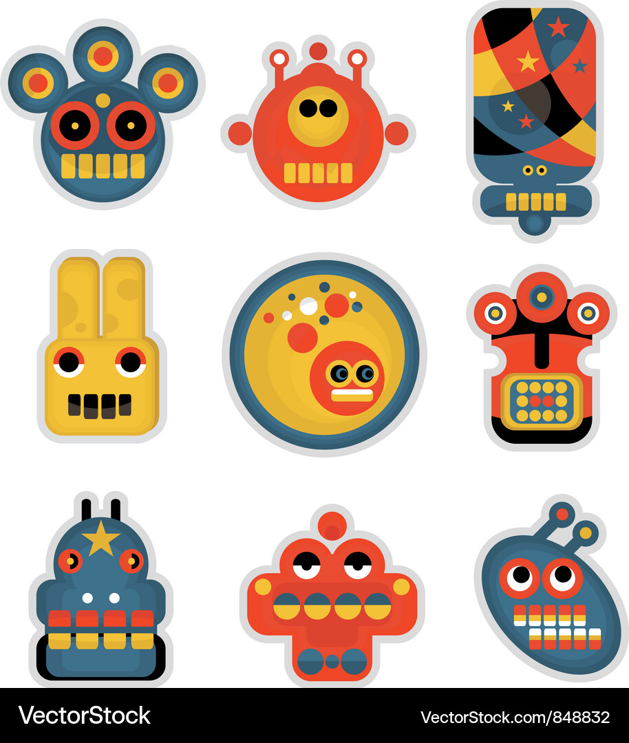 Robot Face Collection Vector Image