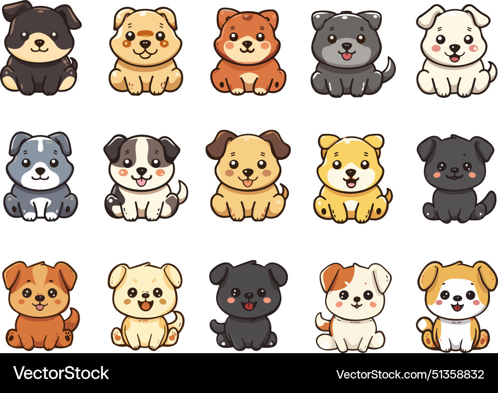 Süße Hunde setzen lustige Welpen winzig kawaii Hund Süße Hunde setzen lustige Welpen winzig kawaii Hund vektorbild