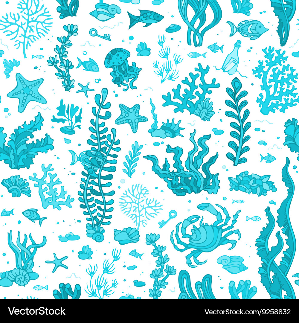 Seamless blue summer underwater pattern – Royalty-Free Vector | VectorStock, image size:1000x1080