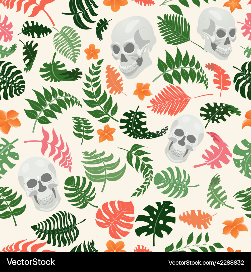 Seamless pattern with palm leaves flowers Seamless pattern with palm leaves flowers vector image