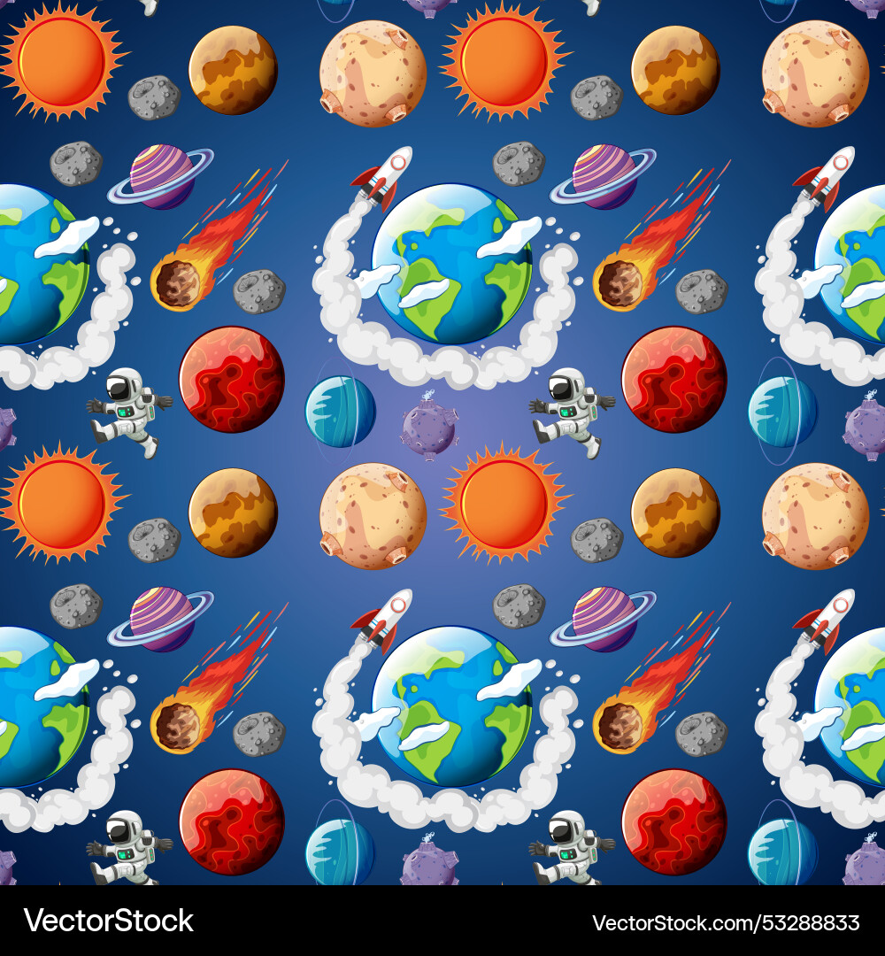 Colorful space-themed with planets and rockets Vector Image